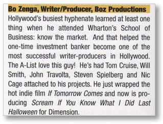 Bo Zenga, Writer/Producer, Boz Productions
